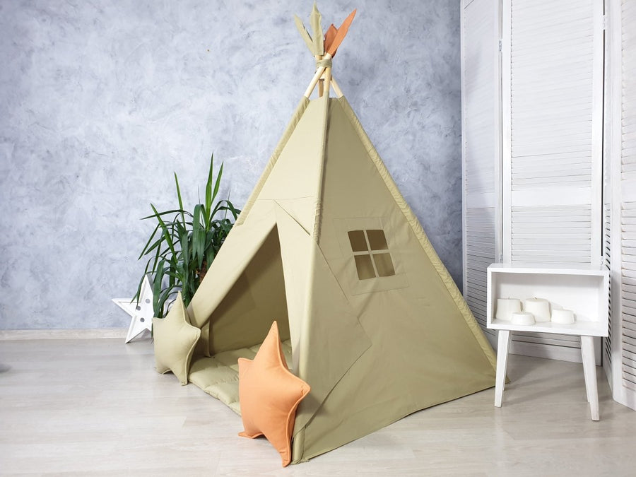 Olive Green Kids Teepee Tent | Boho Indoor Play Tent